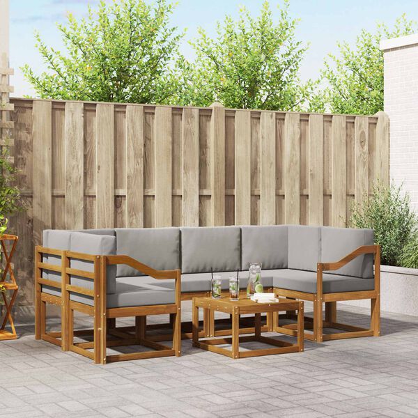 vidaXL Set di divani da esterno 7 pcs Grigio Naturale e Chiaro