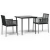 vidaXL Set Pranzo Giardino 3 pz con Cuscini Polyrattan e Acciaio Nero