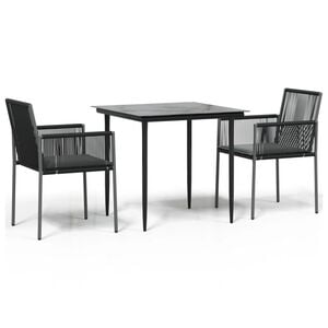 vidaXL Set Pranzo Giardino 3 pz con Cuscini Polyrattan e Acciaio Nero