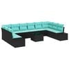 vidaXL Set Divano da Giardino 10 pz 9-Numero di posti Nero e Turchese