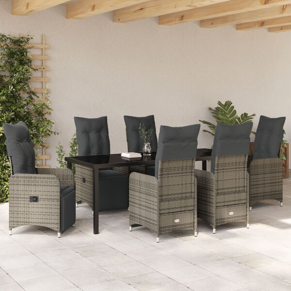 vidaXL Set da Pranzo per Giardino con cuscino 7 pcs Beige Poly Rattan