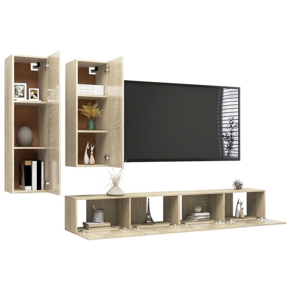 vidaXL Set di Mobili TV 4 pz Rovere Sonoma in Legno Multistrato