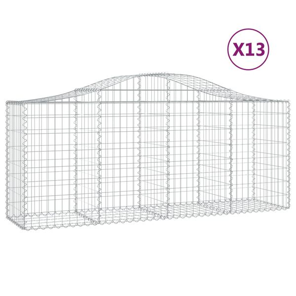 vidaXL Cesti Gabbioni ad Arco 13 pz 200x50x80/100 cm Ferro Zincato