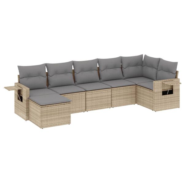 vidaXL Set Divani da Giardino 7 pz con Cuscini Beige in Polyrattan