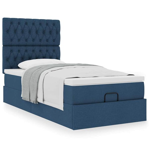 vidaXL Struttura Letto Pouf con Materasso Blu 80x200 cm in Tessuto