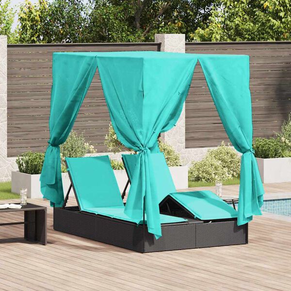 vidaXL Lettino da sole doppio Turchese 205 x 129 x 200 cm polyrattan