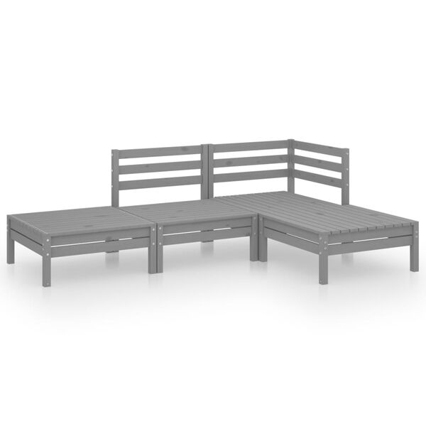 vidaXL Set Divani da Giardino 4 pz Grigio in Legno Massello di Pino