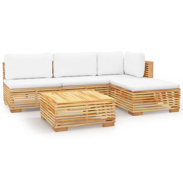 vidaXL Set Divani da Giardino 5 pz con Cuscini Legno Massello di Teak