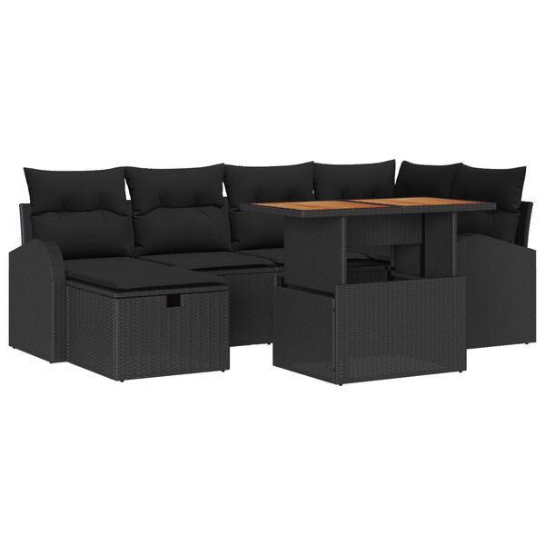 vidaXL Set Divano da Giardino 7 pcs Nero polyrattan