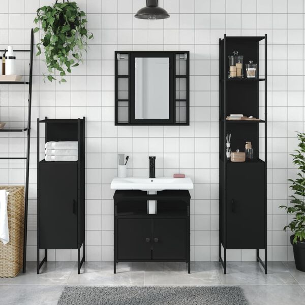 vidaXL Set Mobili da Bagno 4 pz Nero in Legno Multistrato