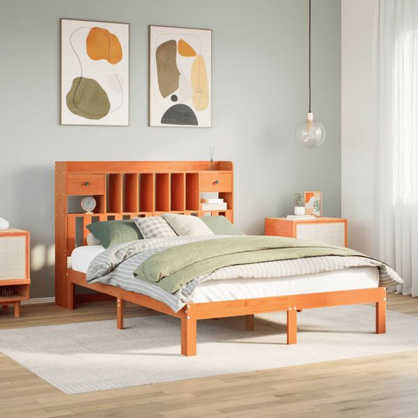 vidaXL Letto Libreria senza Materasso Marrone Cera 140x190 cm in Pino