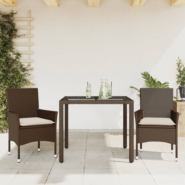 vidaXL Set da Pranzo da Giardino 3pz con Cuscini Polyrattan e Vetro