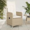 vidaXL Sedia Reclinabile da Giardino con Cuscini Beige in Polyrattan