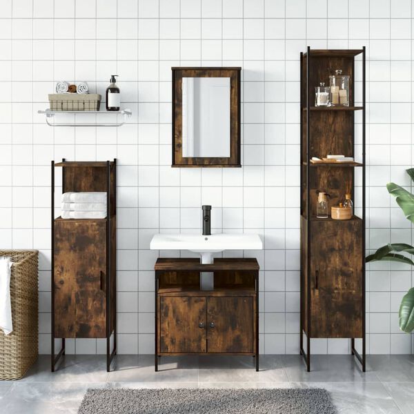 vidaXL Set Mobili da Bagno 4 pz Rovere Fumo in Legno Multistrato