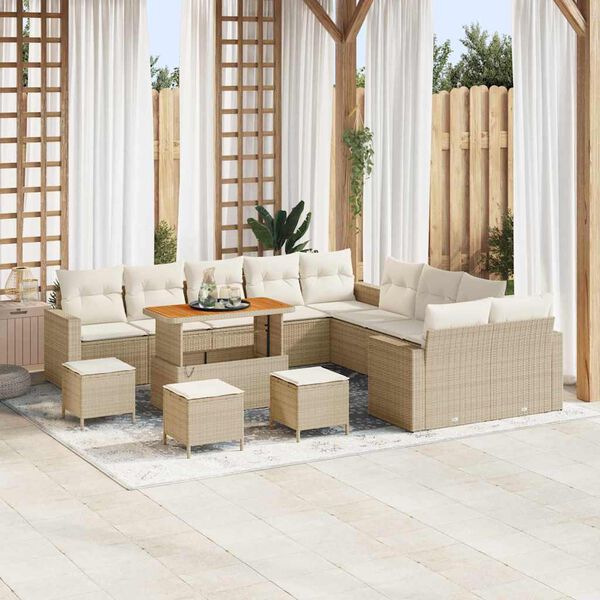 vidaXL Set Divano da Giardino 14 pcs Beige polyrattan