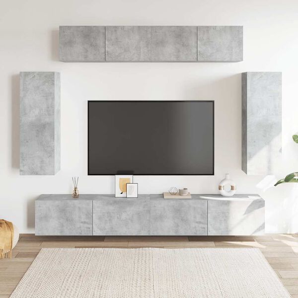 vidaXL Set di Mobili Porta TV 6 pz Grigio Cemento in Legno Multistrato