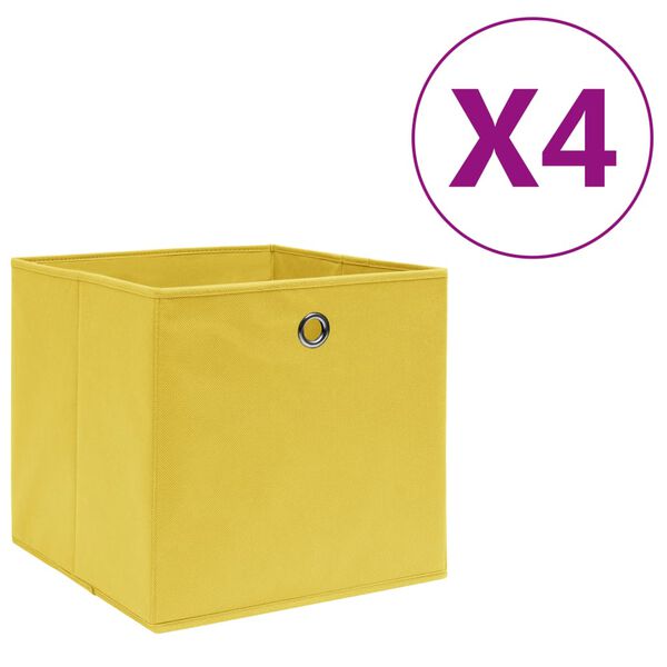 vidaXL Contenitori 4 pz in Tessuto non Tessuto 28x28x28 cm Giallo