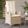vidaXL Sedia Reclinabile da Giardino con Cuscini Beige in Polyrattan