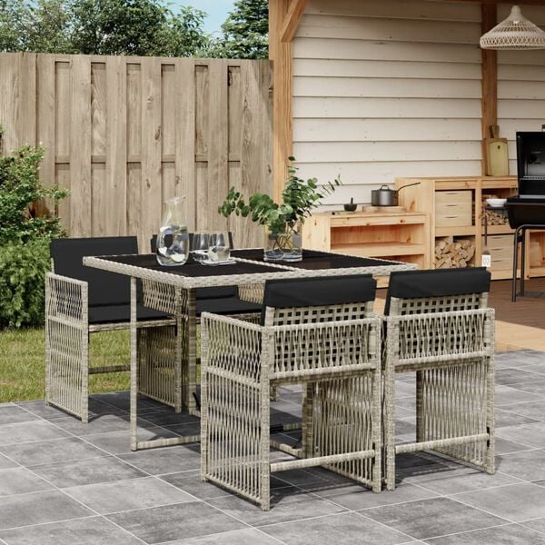 vidaXL Set Pranzo da Giardino 5pz con Cuscini Grigio Chiaro Polyrattan