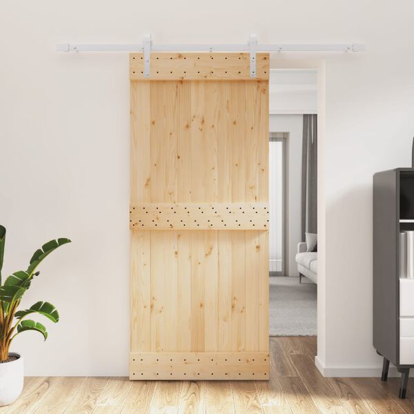 vidaXL Porta Scorrevole con Set Hardware 90x210 cm Legno Massello Pino