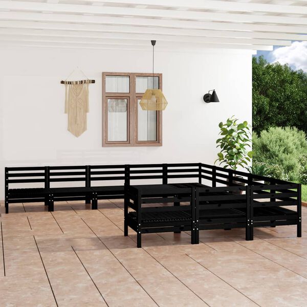 vidaXL Set Salotto da Giardino 11 pz Nero in Legno Massello di Pino