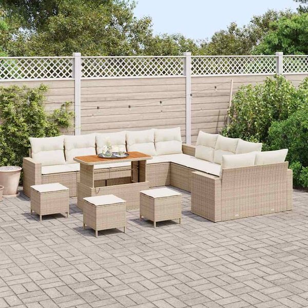 vidaXL Set Divano da Giardino 14 pcs Beige polyrattan