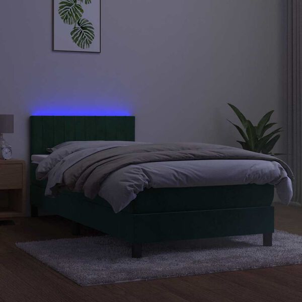 vidaXL Letto a Molle con Materasso e LED Verde Scuro 90x200cm Velluto