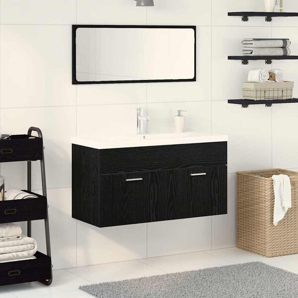 vidaXL Set di mobili per il bagno 3 pcs Rovere Nero Legno multistrato