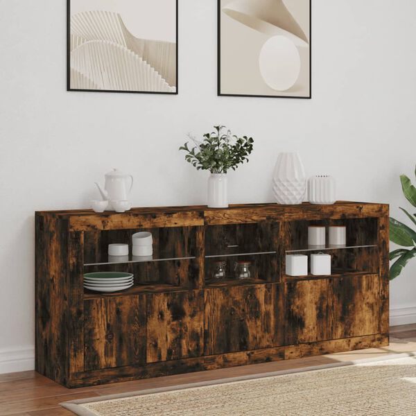 vidaXL Credenza con Luci LED Rovere Fumo 162x37x67 cm