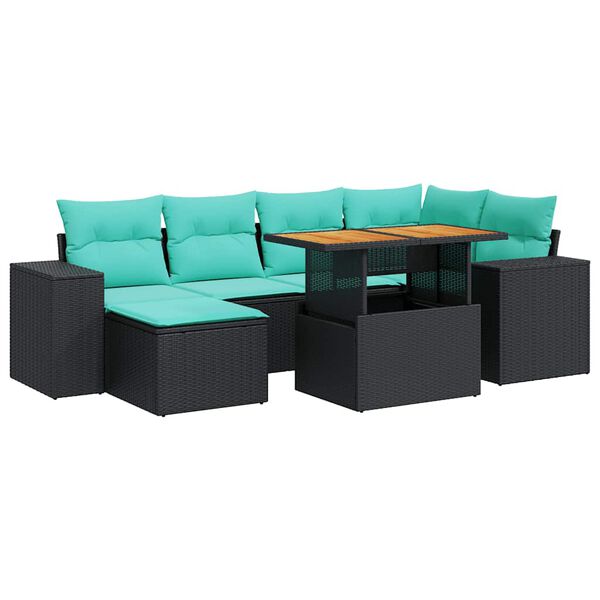 vidaXL Set Divani da Giardino con Cuscini 7pz Nero Polyrattan