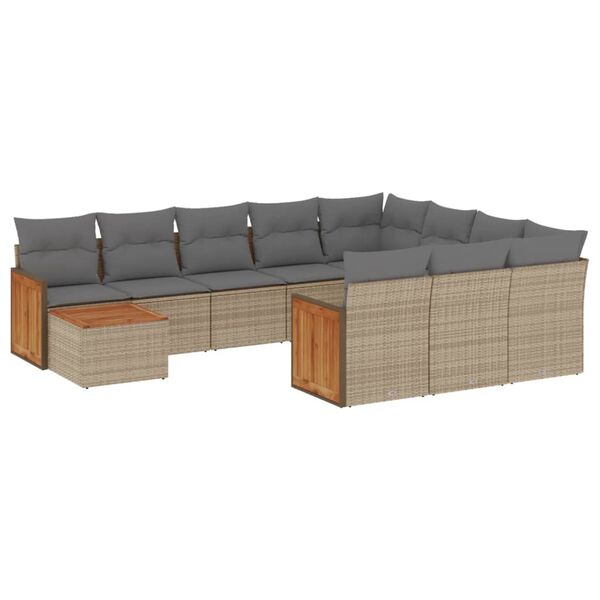 vidaXL Set Divani da Giardino 11 pz con Cuscini Beige in Polyrattan