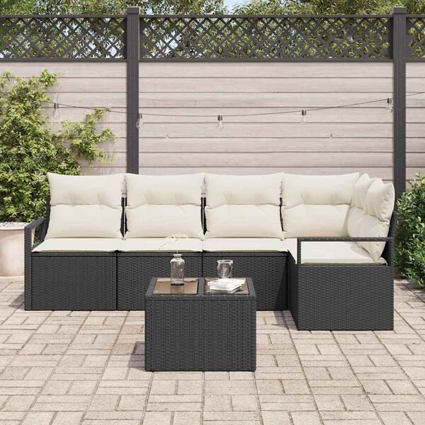 vidaXL Set Divano da Giardino 6 pcs Nero Poly Rattan