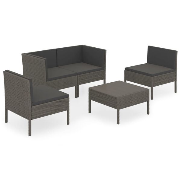 vidaXL Set Divani da Giardino 5 pz con Cuscini in Polyrattan Grigio