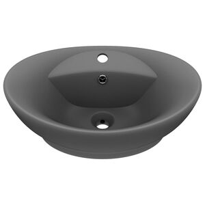 vidaXL Lavabo Troppopieno Ovale Grigio Scuro Opaco 58,5x39cm Ceramica
