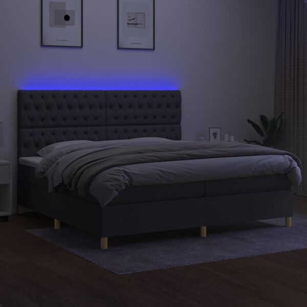 vidaXL Letto a Molle Materasso e LED Grigio Scuro 200x200cm in Tessuto