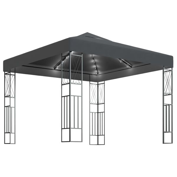 vidaXL Gazebo con Stringa di Luci LED 3x3 m in Tessuto Antracite