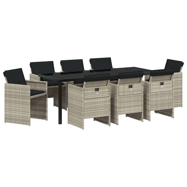 vidaXL Set da Pranzo per Giardino 9 pcs Grigio chiaro polyrattan