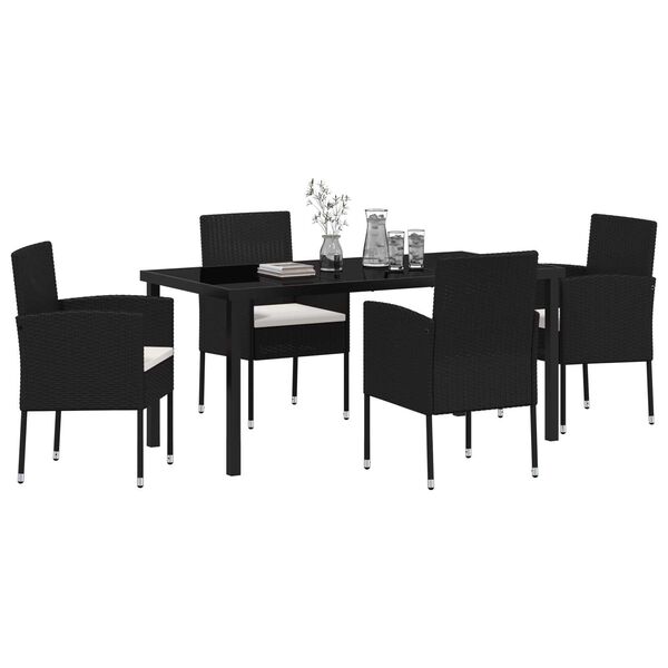 vidaXL Set da Pranzo per Giardino con cuscino 5 pcs Nero polyrattan