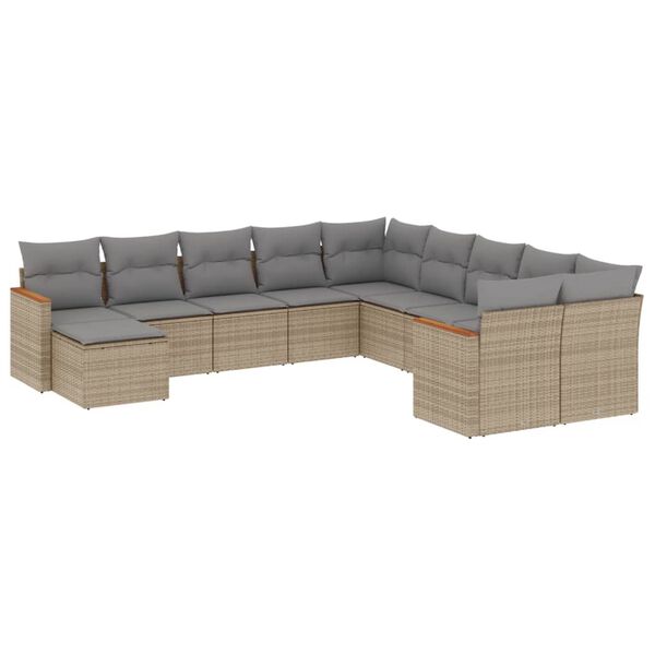 vidaXL Set Divani da Giardino 11 pz con Cuscini Beige in Polyrattan