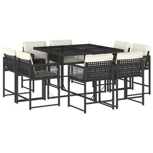 vidaXL Set da Pranzo da Giardino 9 pz con Cuscini Nero in Polyrattan
