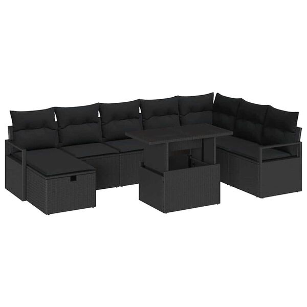 vidaXL Set Divano da Giardino con cuscino 9 pcs Nero Poly Rattan