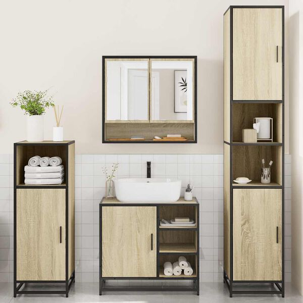 vidaXL Set Mobili da Bagno 4 pz Rovere Sonoma in Legno Multistrato