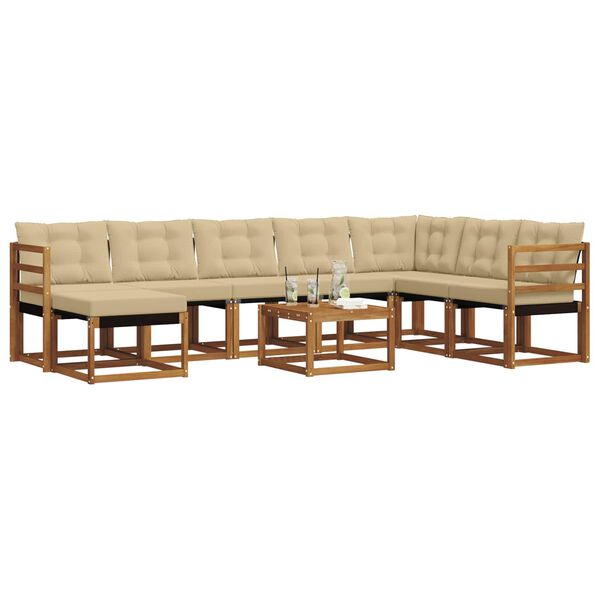 vidaXL Set di divani da esterno con cuscino 9 pcs Naturale e Beige
