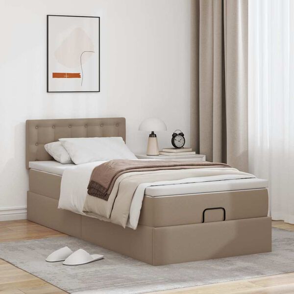 vidaXL Letto Pouf con Materasso Cappucino 90x200 cm Similpelle