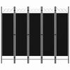 vidaXL Paravento a 5 Pannelli Nero 200x180 cm