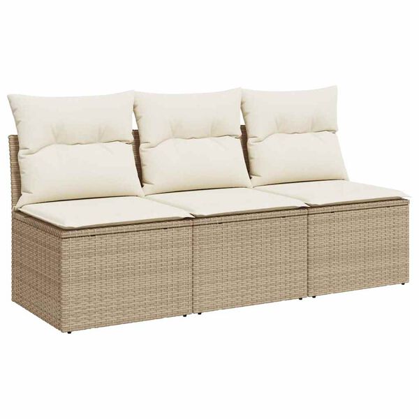 vidaXL Divano da Giardino con Cuscini a 3 Posti Beige in Polyrattan