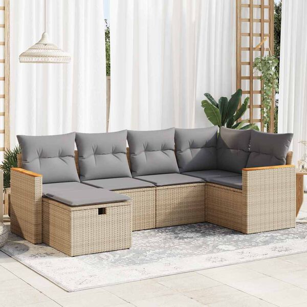 vidaXL Set Divano da Giardino 6 pz con Cuscini Beige in Polyrattan
