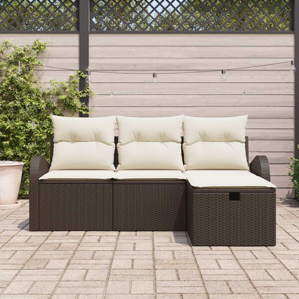 vidaXL Set Divano da Giardino con cuscino 4 pcs Marrone polyrattan