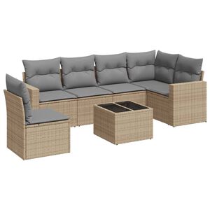 vidaXL Set Divani da Giardino 7 pz con Cuscini Beige in Polyrattan