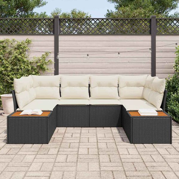 vidaXL Set Divano da Giardino con cuscino 6 pcs Nero polyrattan